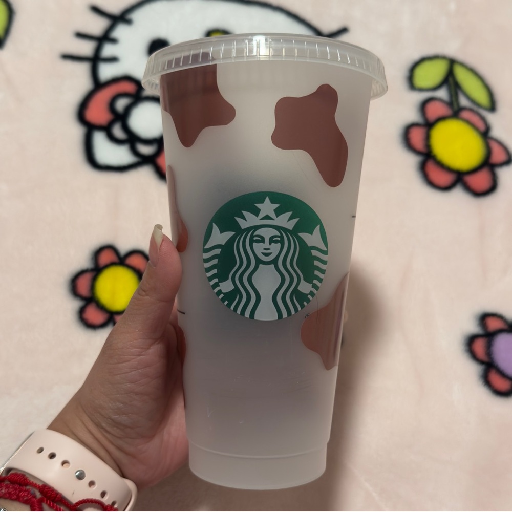 Starbucks Customized Hello Kitty Cow Print Cup